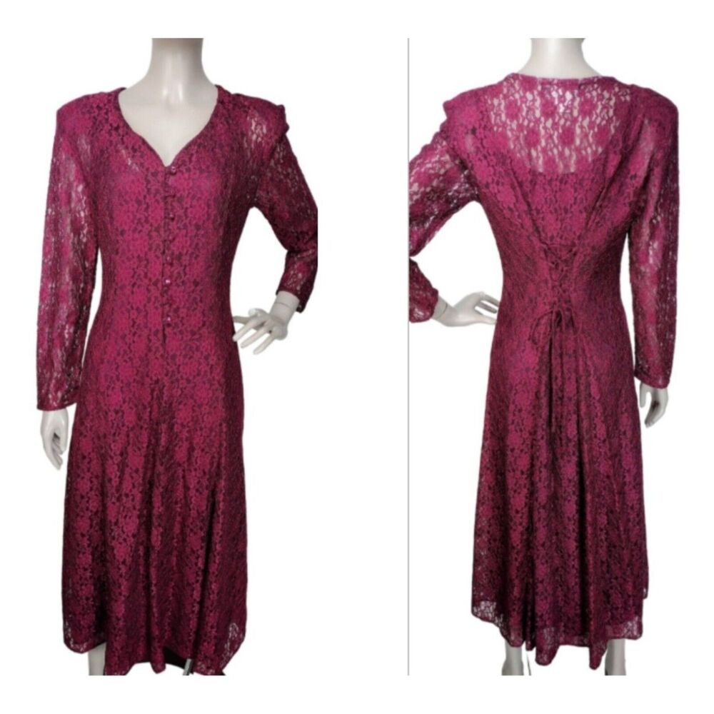 Vintage 90s Gothic Vampy Lace Corset Burgundy Boho Maxi Dress All That Jazz